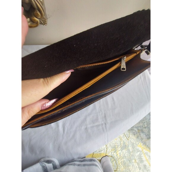 Patrica Nash Black Leather Map Sarola Scalloped Flap Snap Shoulder Bag Crossbody - Picture 11 of 15